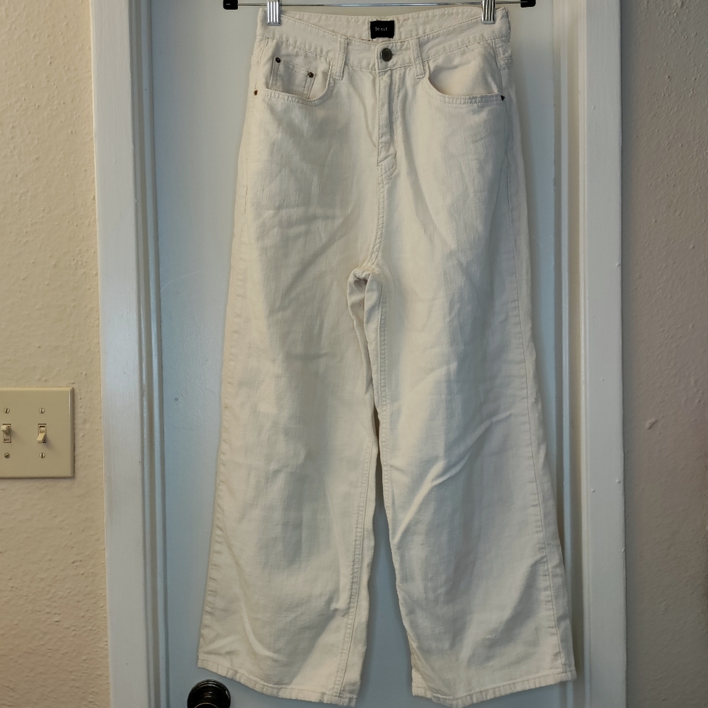 Cream Wide Leg High Waisted Jeans
